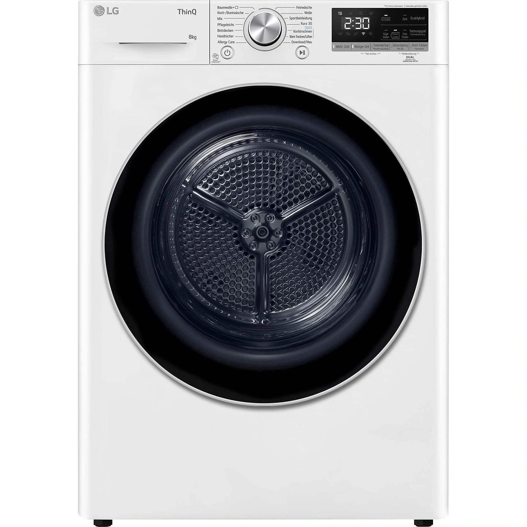LG RT80V9C Trockner Vivace – 8 kg, Dual Inverter Wärmepumpentechnologie, AI Sensor Dry, weiß