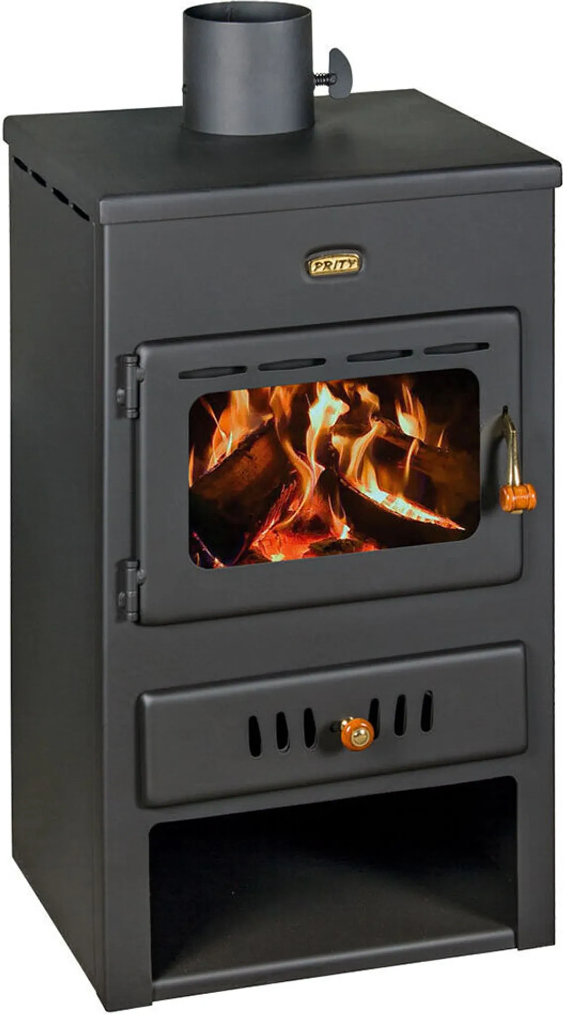 Prity K1 Holzofen – 9 kW, kompakter Stahlofen in Graphitschwarz