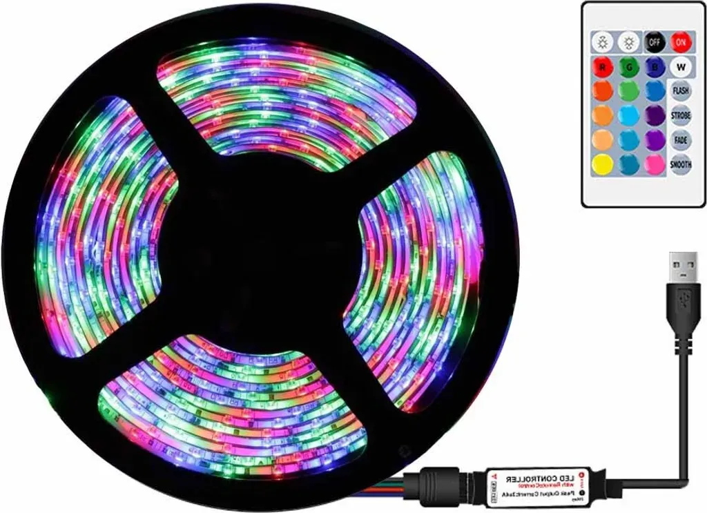 Lapamax - LED-Streifen RGB – 1 m – 60 LEDs – USB – wasserdicht – selbstklebend – inkl. Fernbedienung