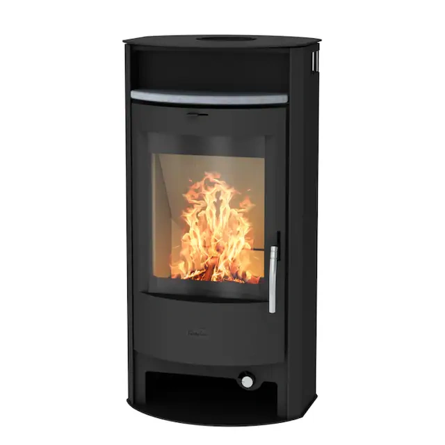 Fireplace Kaminofen „Heathus Parma Stahl“ – 6 kW, oval, mit Holzfach & Naturstein-Teefach