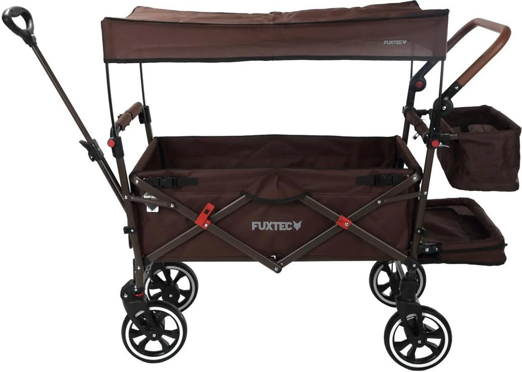 FUXTEC Premium Bollerwagen Braun FX-CT850 – mit Dach, bis 75 kg, klappbar
