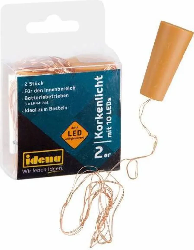 Idena - Korken-Lichterkette – 2er Set – warmweiß – Kupferdraht – ca. 90 cm Gesamtlänge